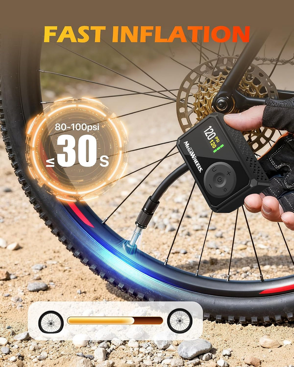 MEGAWHEELS Mini Bike Pump with Gauge, 120/150PSI Bike Tire Inflator with Pres...