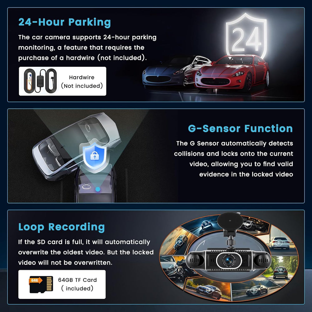 4 Channel Dash Cam 360° Front Rear Inside Left Right with WiFi APP Control