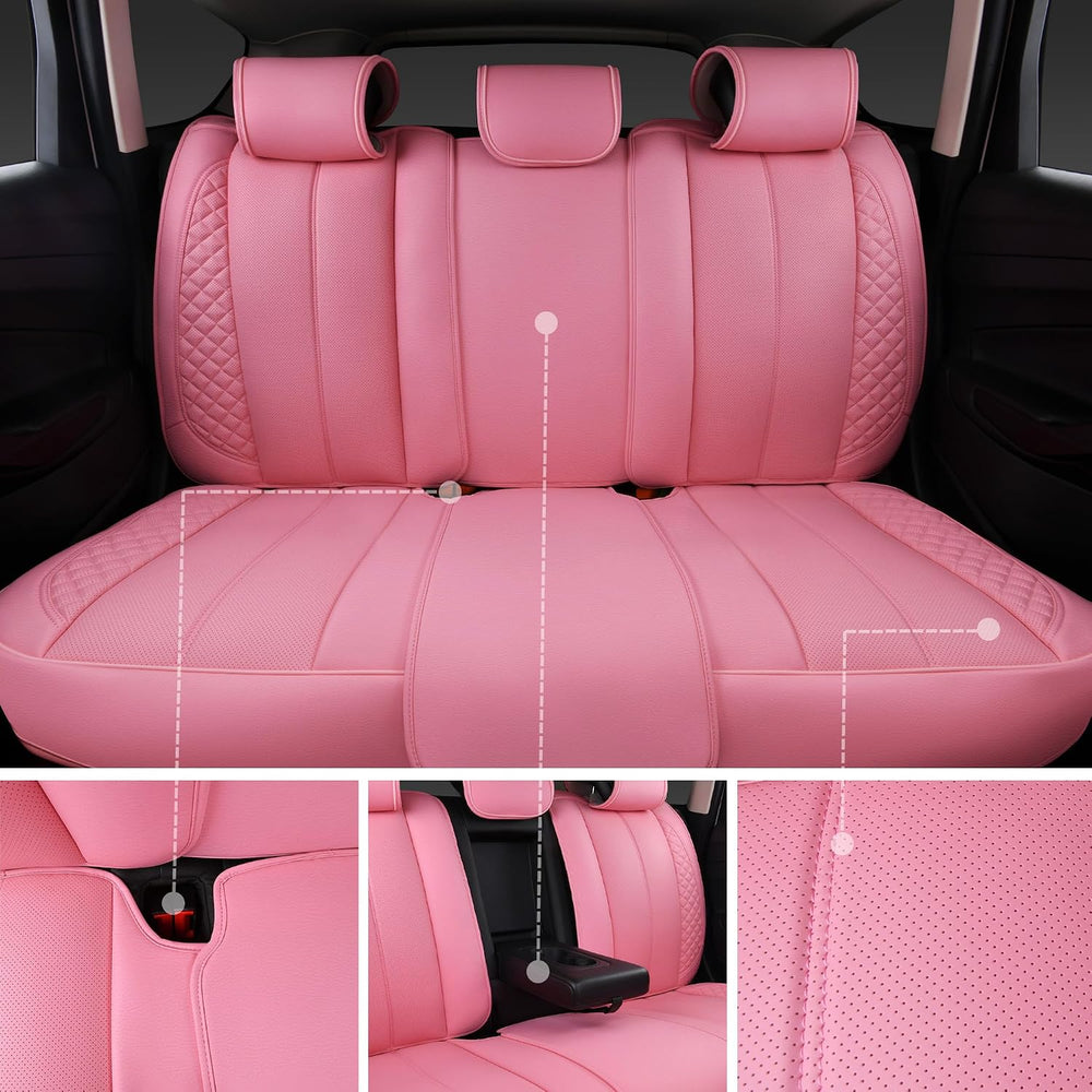 CAR PASS Nappa Pink PU Leather Car Seat Covers Full Set Cute for Women Waterp...