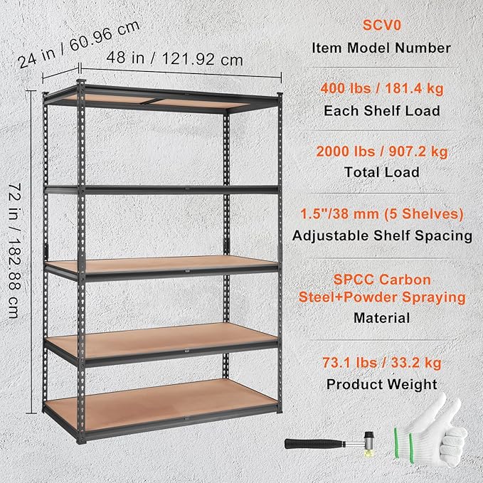 VEVOR Storage Shelving Unit, 5-Tier Adjustable Storage Shelves, Metal Shelves