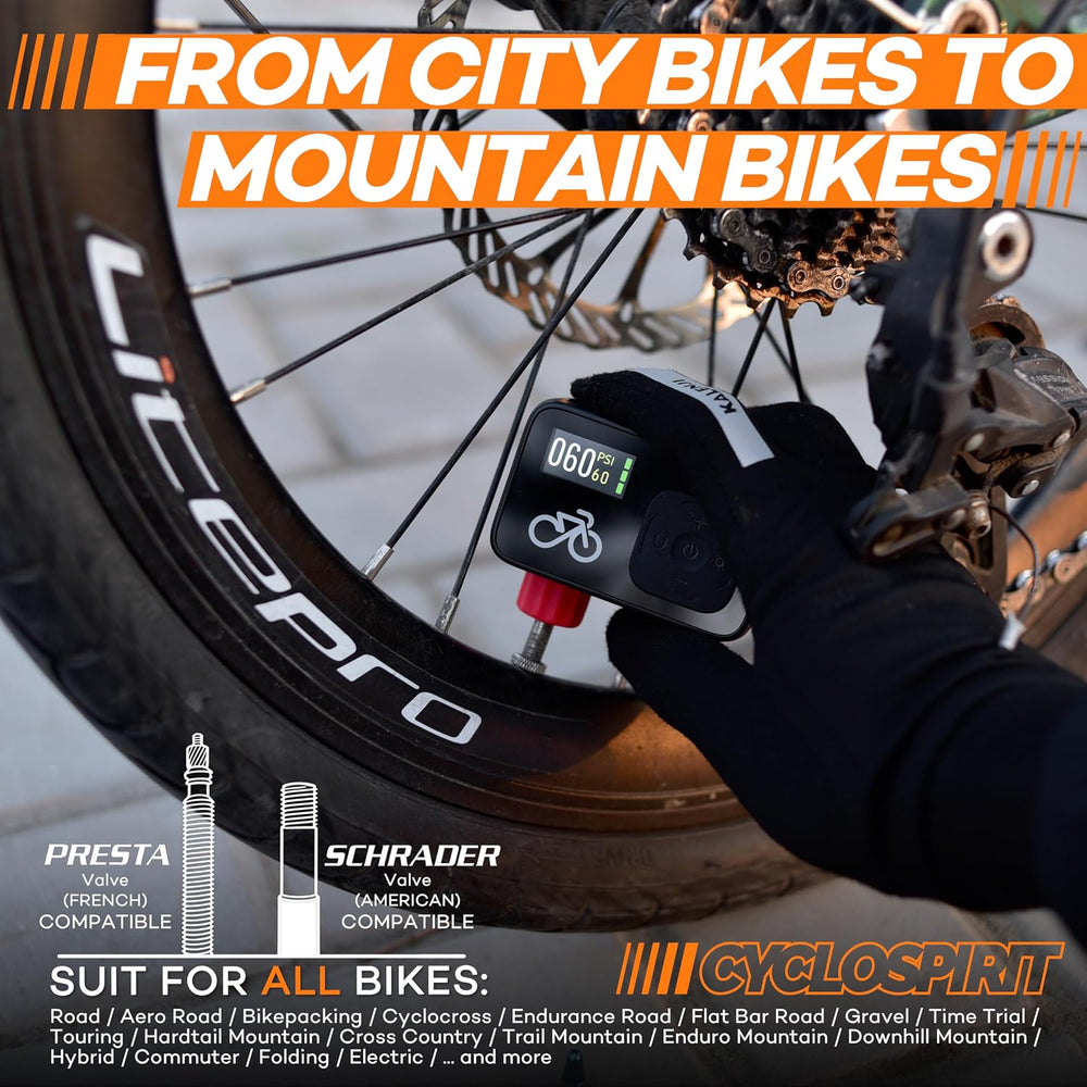 Mini Electric Bike Pump with Digital Gauge, Portable Rechargeable Bicycle Tir...