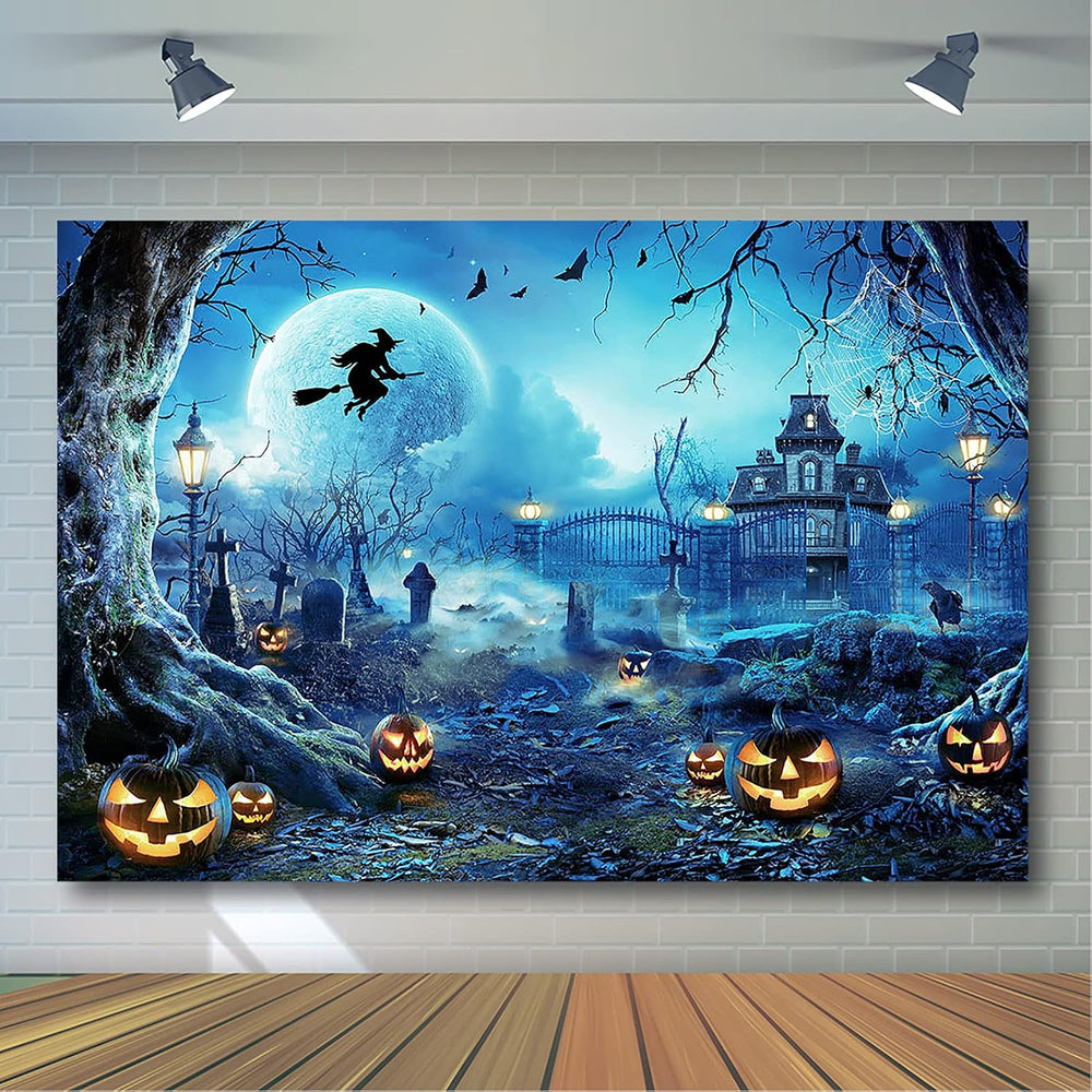 10x7ft Blue Halloween Backdrop Spooky Photography Background