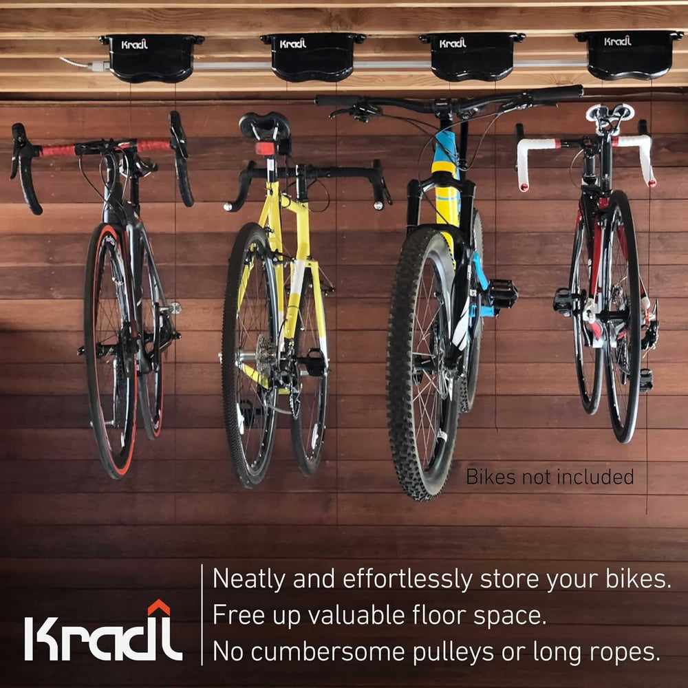 Kradl - Spring-Powered Ceiling Bike Hoist and Rack for Effortless Storage