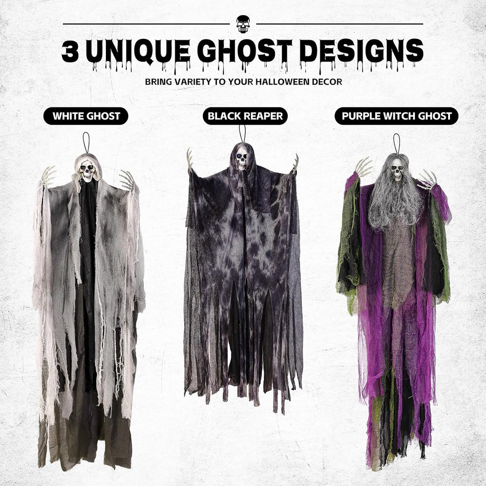 3PCS Hanging Halloween Skeleton Ghosts Decorations for Outdoor Indoor