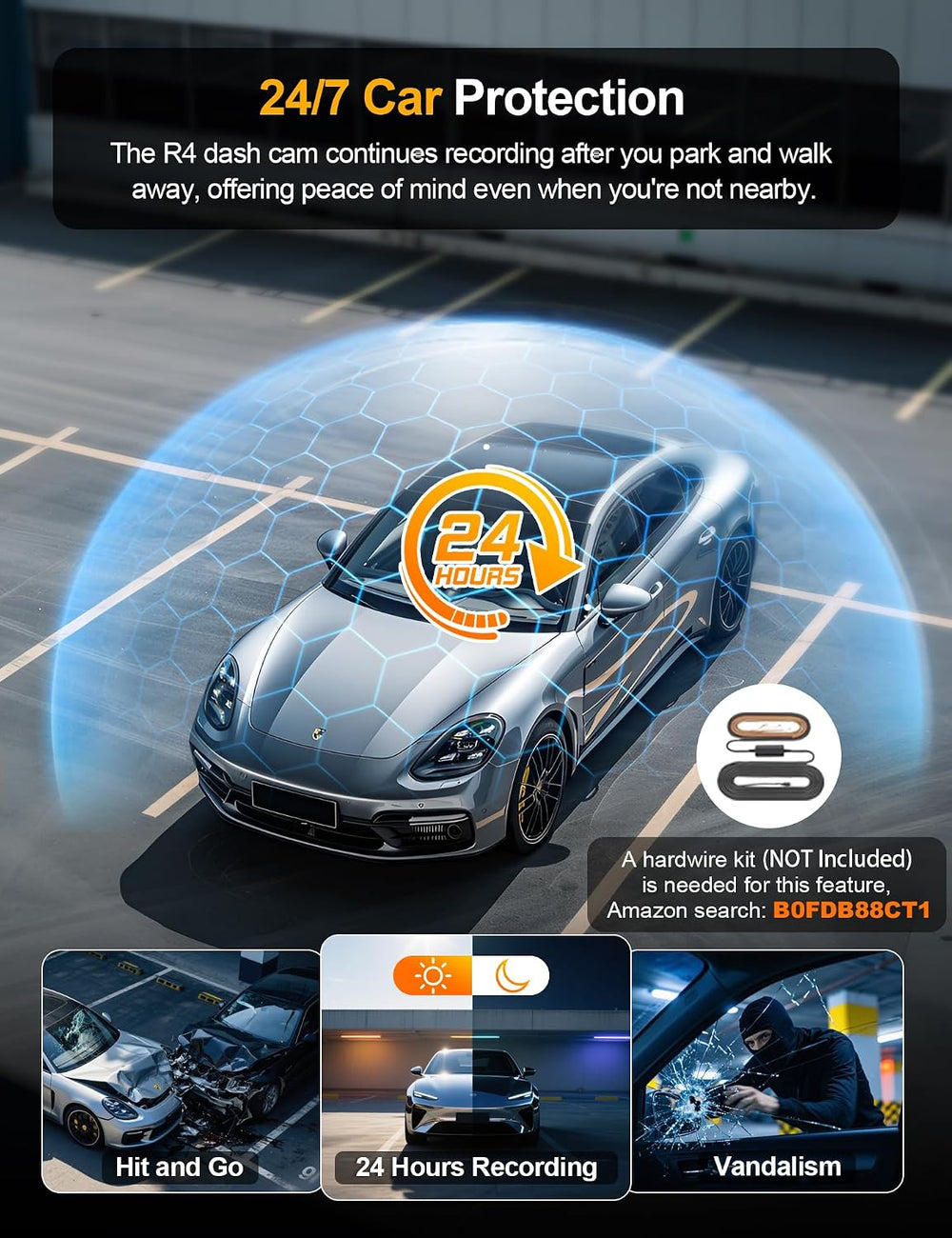 360° View 4K 4 Channel Dash Cam Front and Rear Inside Left Right, Built-in GP...
