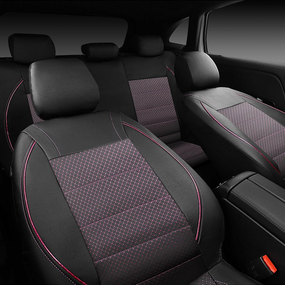 CAR PASS Piping PU Leather Car Seat Cover Full Set,Inside Zipper Design and R...
