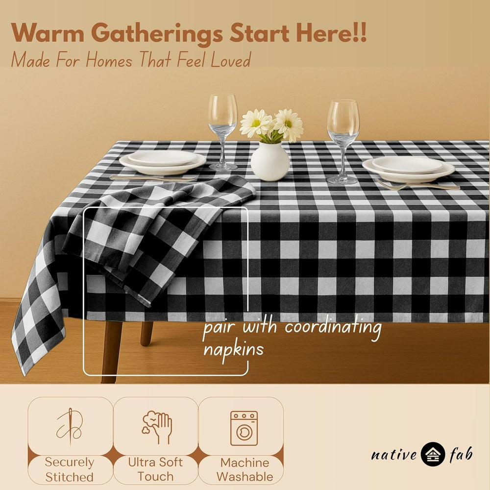 Native Fab Buffalo Check Tablecloth, 100% Cotton, 60x102 Inches, Classic Farm...