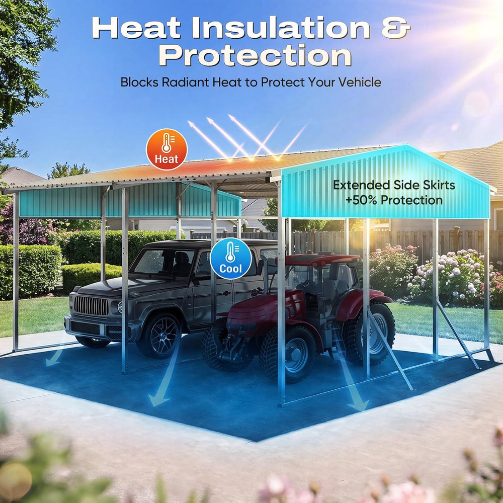 Quictent Heavy Duty 20x20FT Metal Carport with Front & Rear Sloped Roof