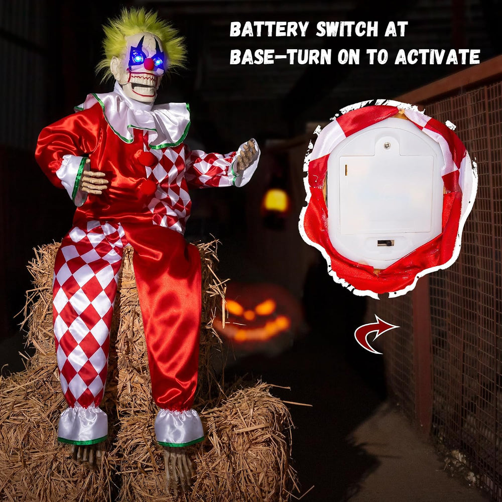 Halloween Animatronic Sitting Clown DecorationโSound Activated Creepy Clown P...