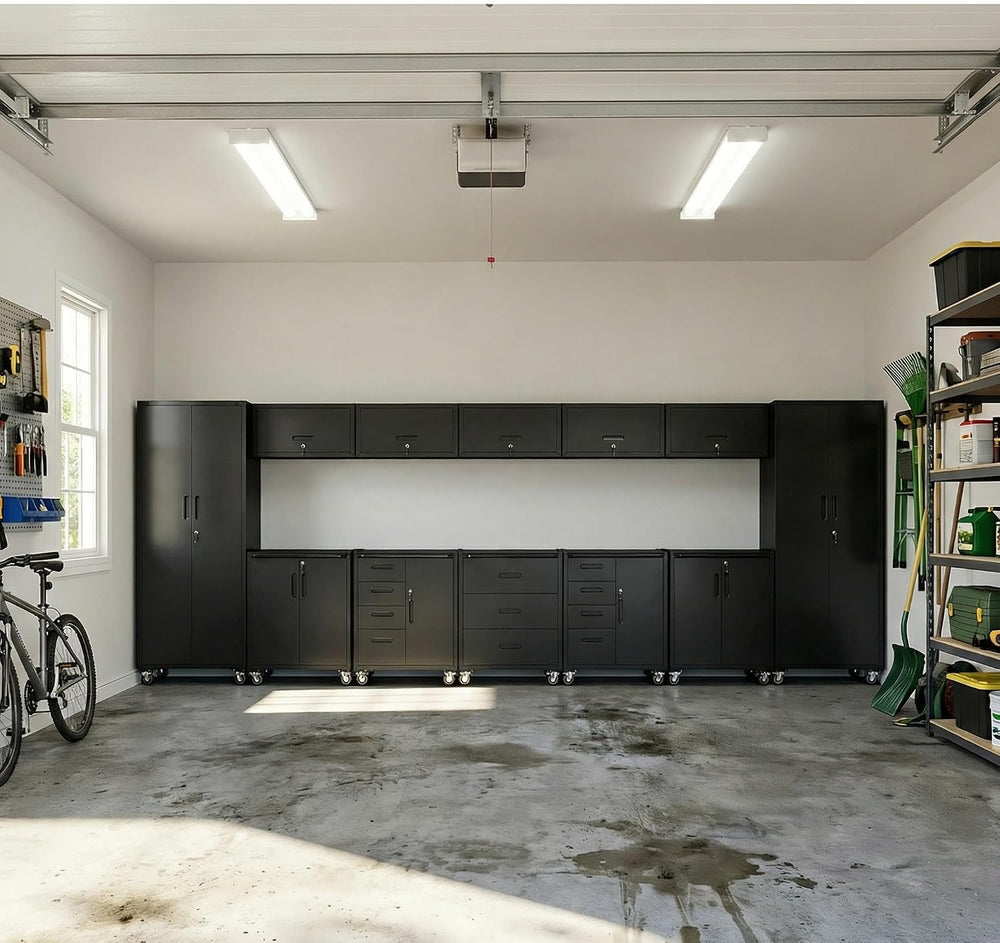 12-Piece Heavy Duty Steel Garage Cabinet System | All-in-One Modular Garage C...