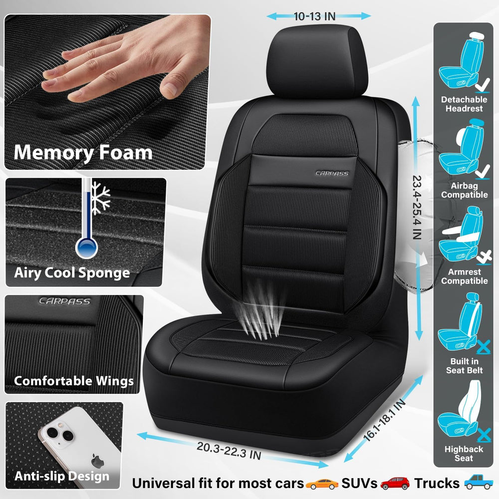 CAR PASS Memory Foam Seat Covers Full Sets, Airy Cool Mesh Thick Car Seat Cov...