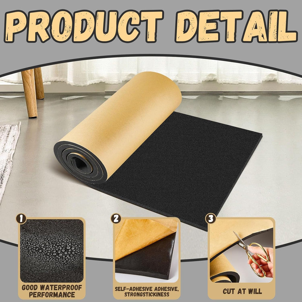 1 Pc 78 x 16 x 1/2 Inch Closed Cell Rubber Foam, Marine Foam Roll, Black