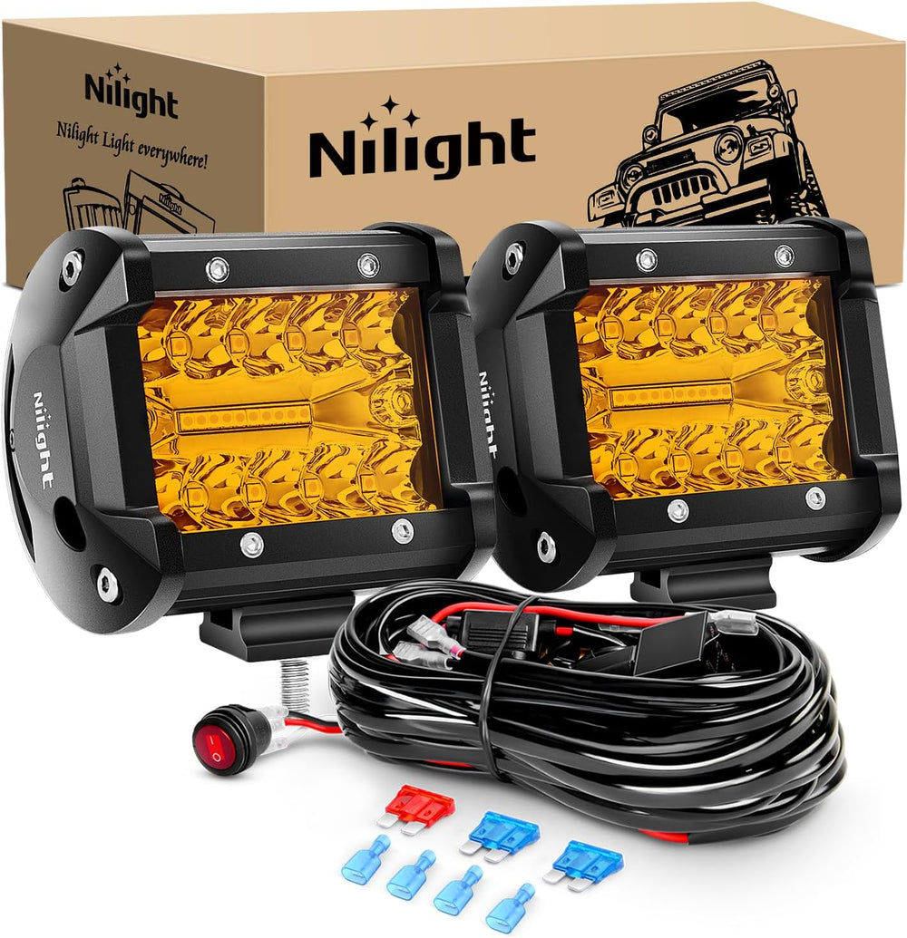Nilight 2PC 4Inch Amber Led Pods Triple Row 60W Flood Spot Combo Driving Fog ...