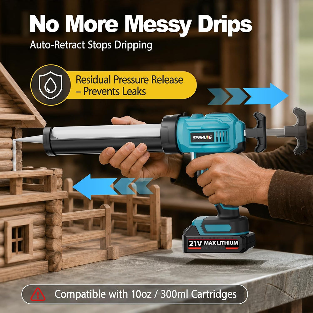 Cordless Electric Caulking Gun Automatic Battery Powered Caulk Gun with 21V 2...