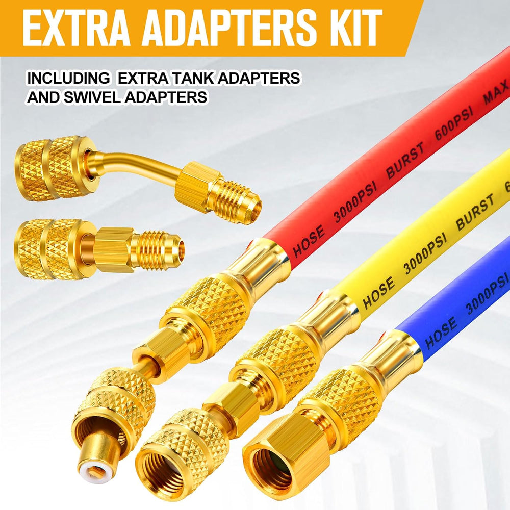 10 Pcs AC Manifold Gauge Hose with R410a Mini Split Adapter Tank Adapter Refr...