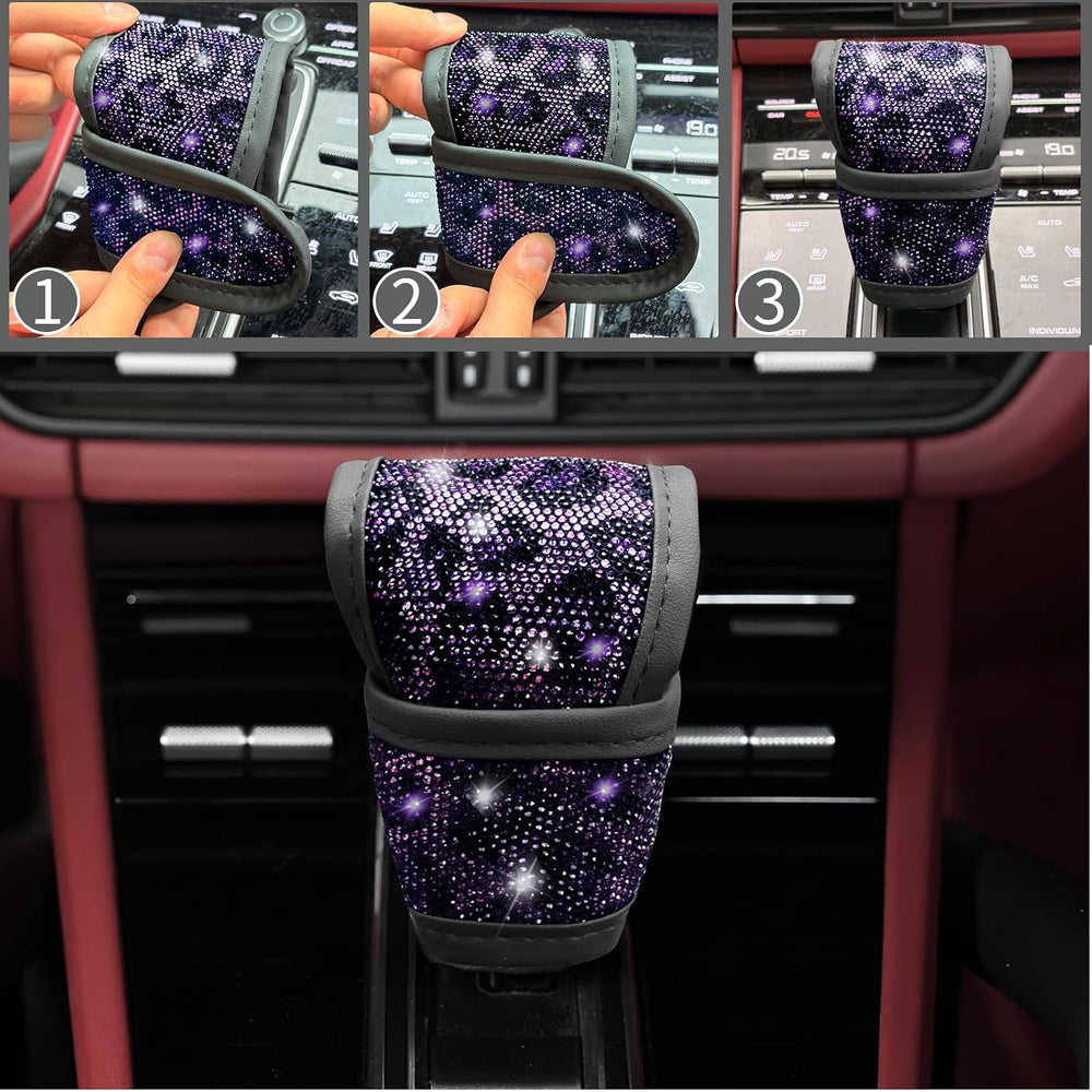 11 pcs Bling Purple Leopard Car Accessories Set for Women, Cheetah Print Stee...