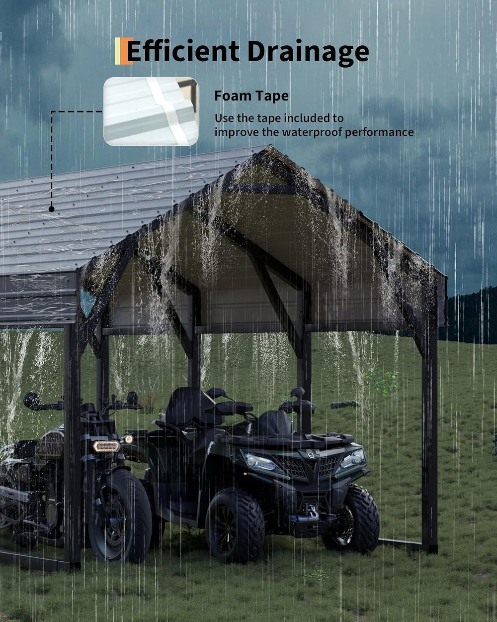 GarveeLife 12x13 ft Metal Carport Shed, Reinforced Frame and Steel Roof for A...