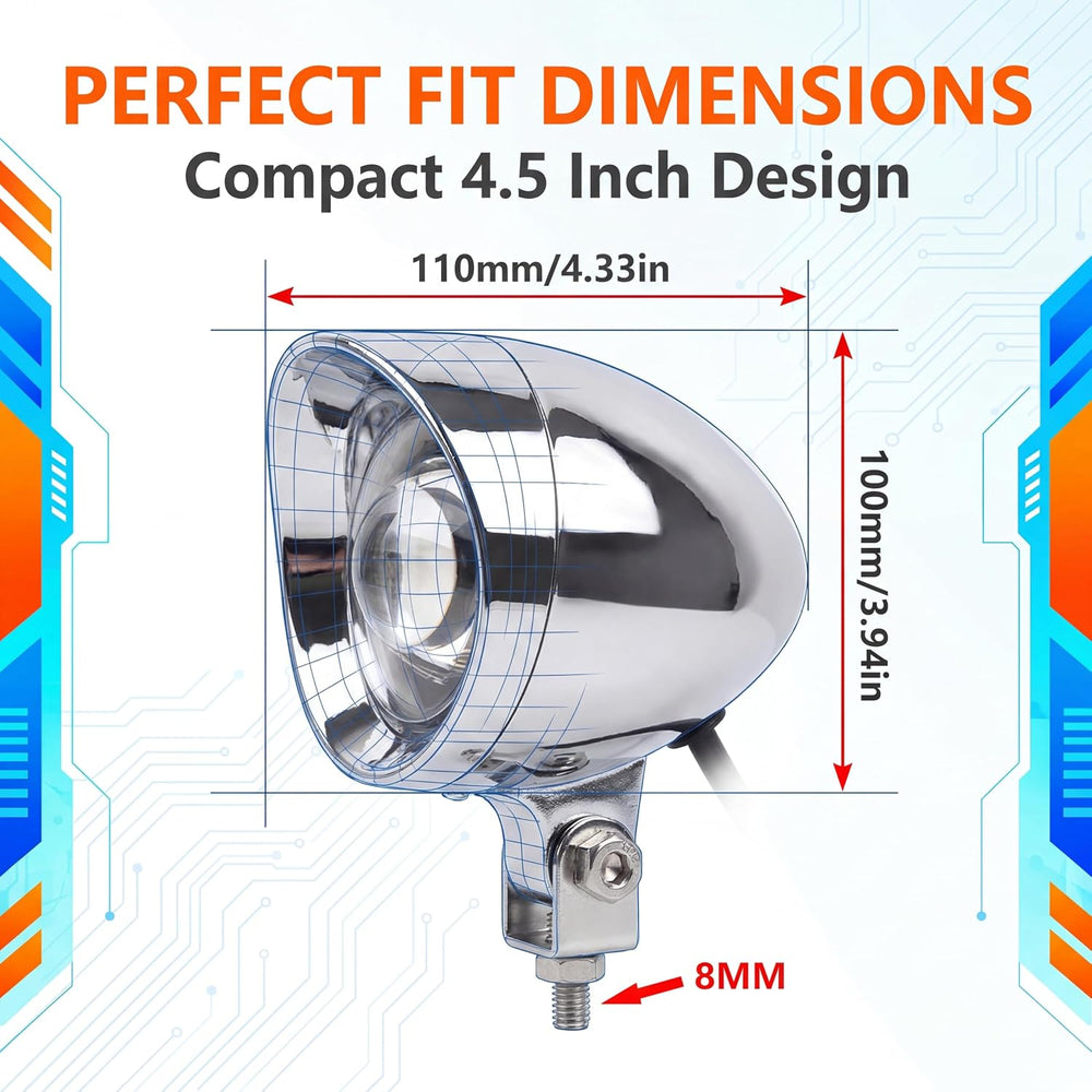 4.5 Inch 2 Pcs Chrome LED Motorcycle Fog Passing Lights