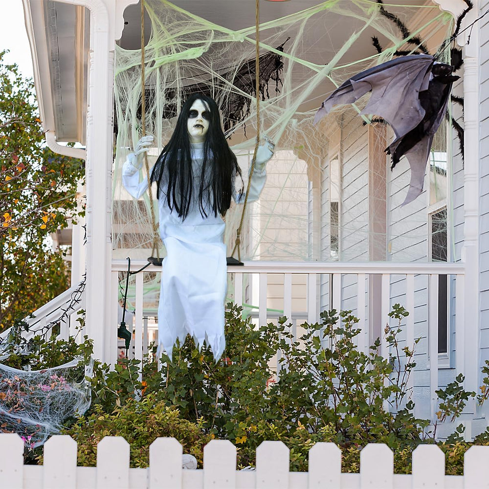 PARTYGEARS Halloween Decorations Props Hanging Swinging Girl with Creepy Expr...