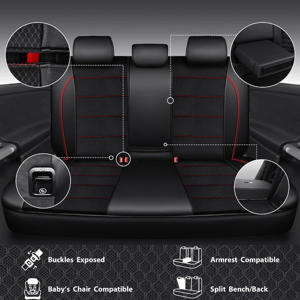 CAR PASS Mesh Leather Car Seat Covers Full Set,Breathable Mesh Faux Leather S...