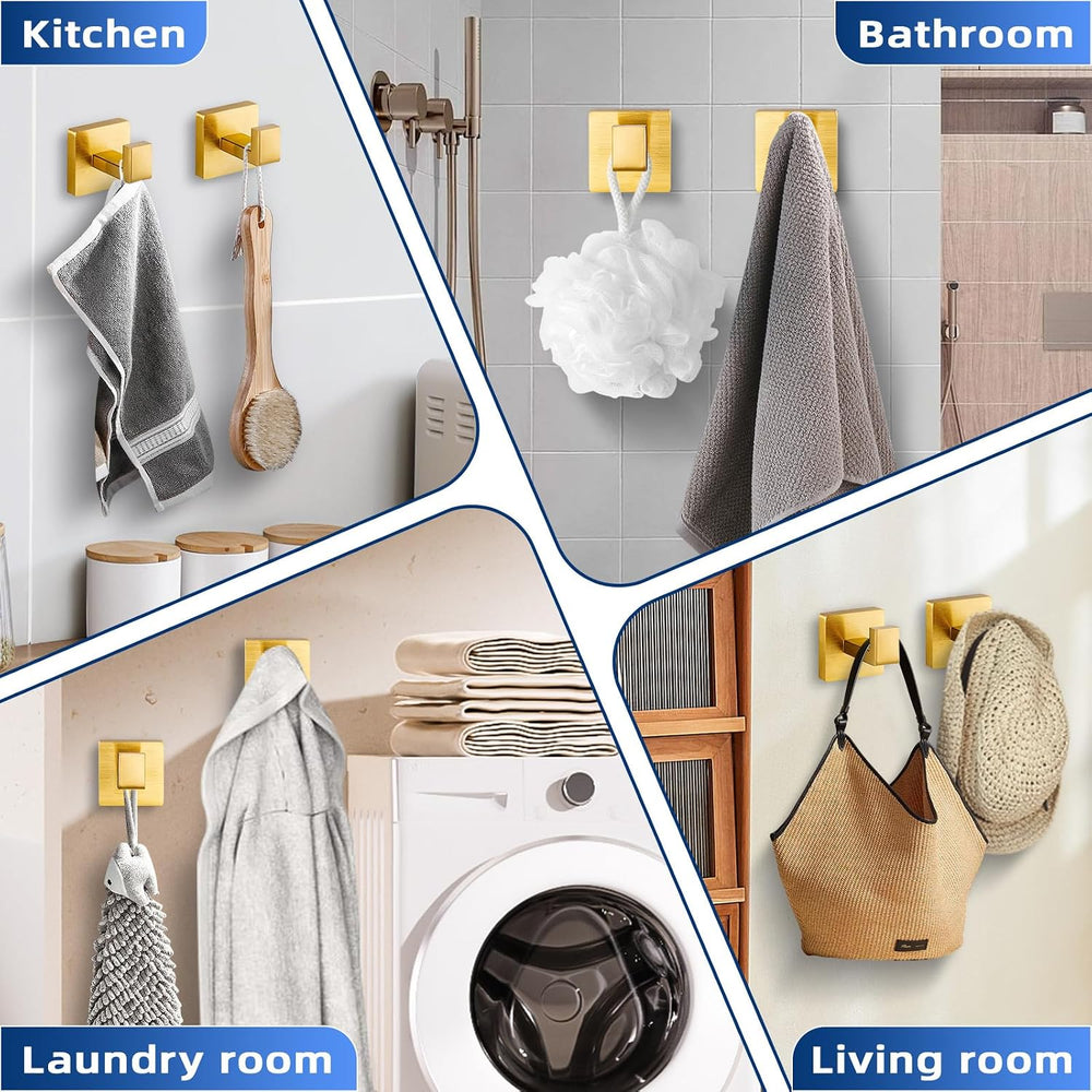 Brushed Gold Towel Hooks for Bathrooms, Heavy Duty Wall Mounted Stainless Ste...