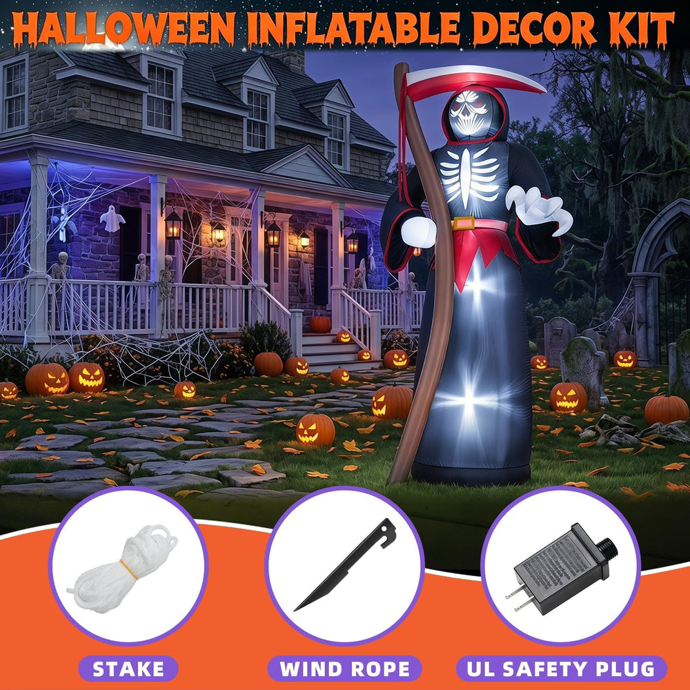 8FT Halloween Inflatables Outdoor, Giant Grim Reaper Blow Up Yard Decor