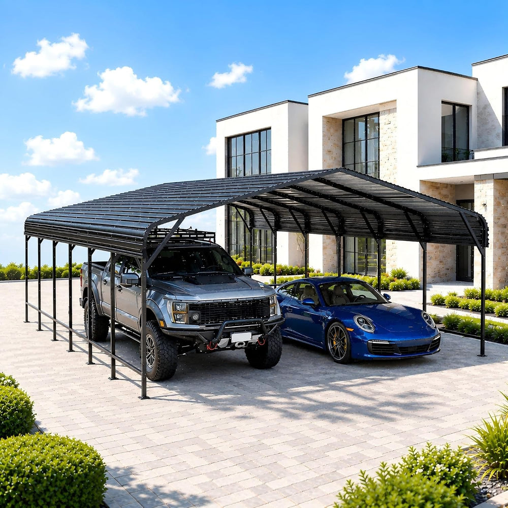 20x30 Heavy-Duty Metal Carport, Galvanized Steel Shelter for Pickup Trucks, B...