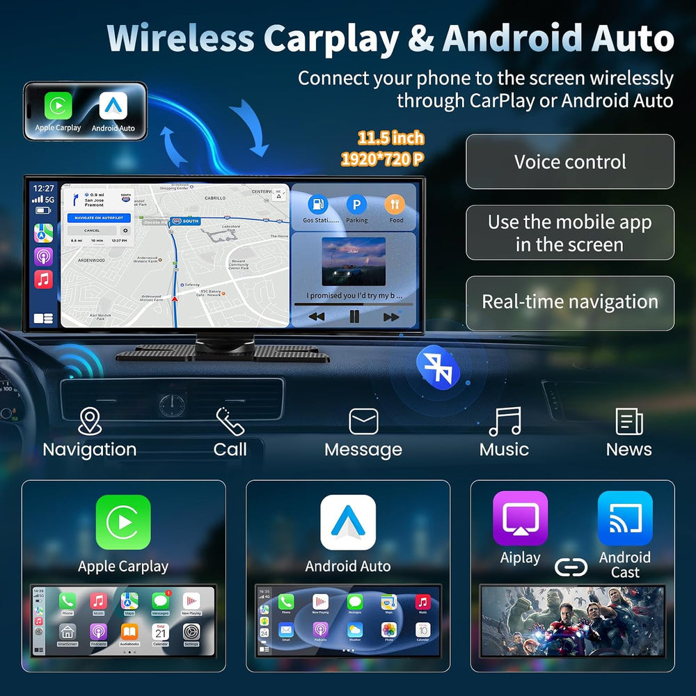 Wireless A-pple Carplay Screen for Car, Largest 11.5'' Carplay & ...