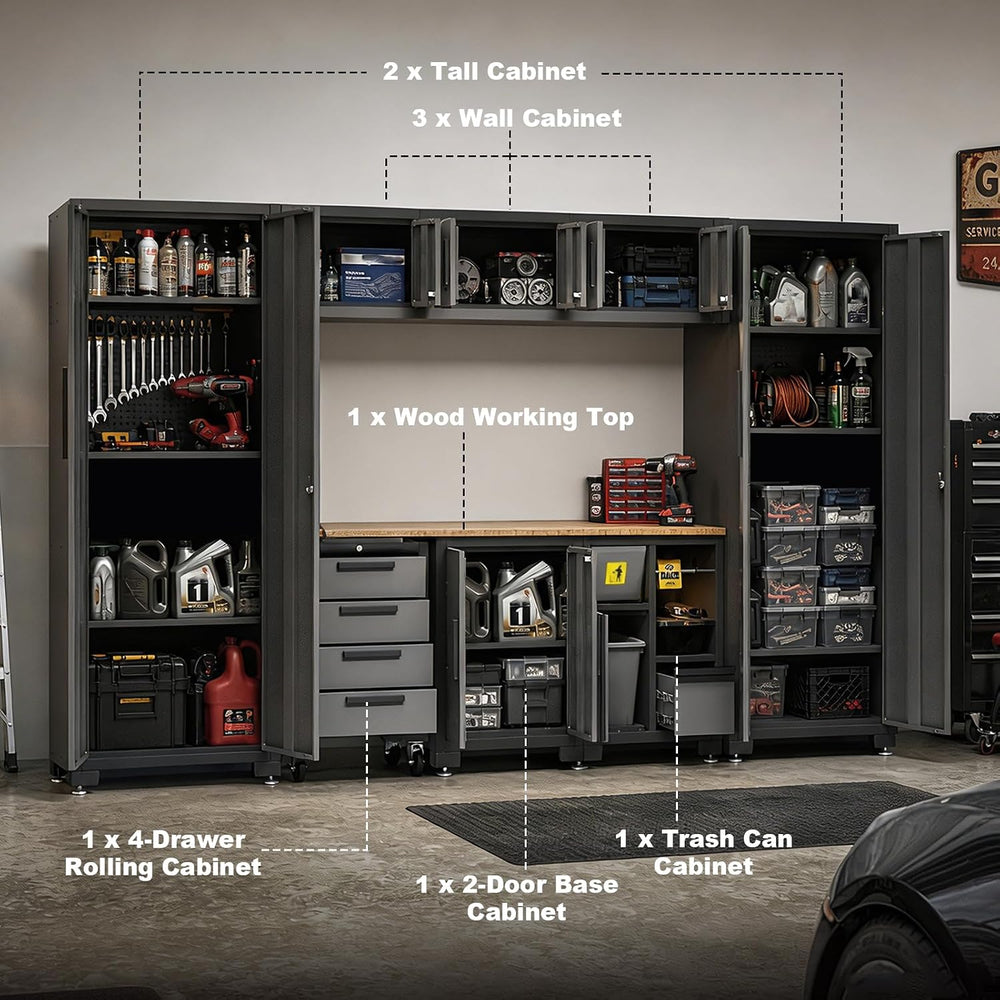 Torin Garage Storage Cabinets System, 9-Pcs Workshop Cabinet Set in Black