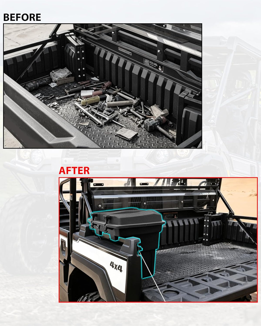 SAUTVS Rear Cargo Box for Kawasaki Mule PRO-FXT, 20L PP Storage Bin, Removabl...