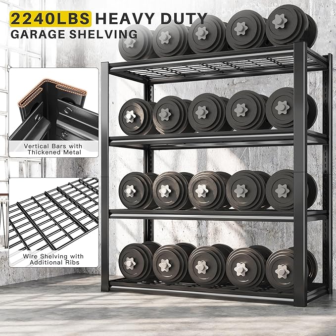 REIBII 40" W Garage Shelving 2240 LBS Storage Shelves Adjustable Metal S...