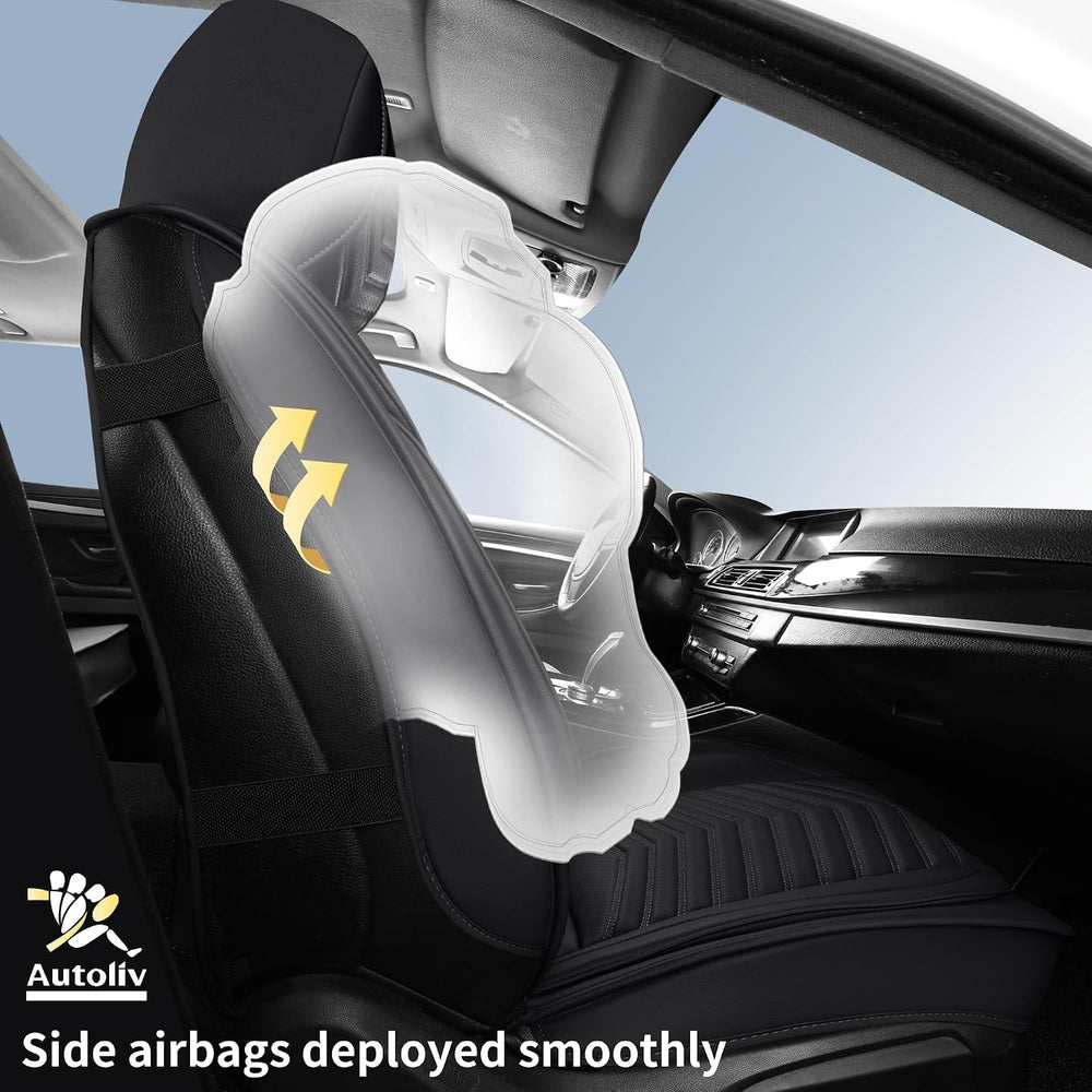 HChengkikz Nappa Leather Car Seat Covers Full Set, Black Car seat Protector 5...