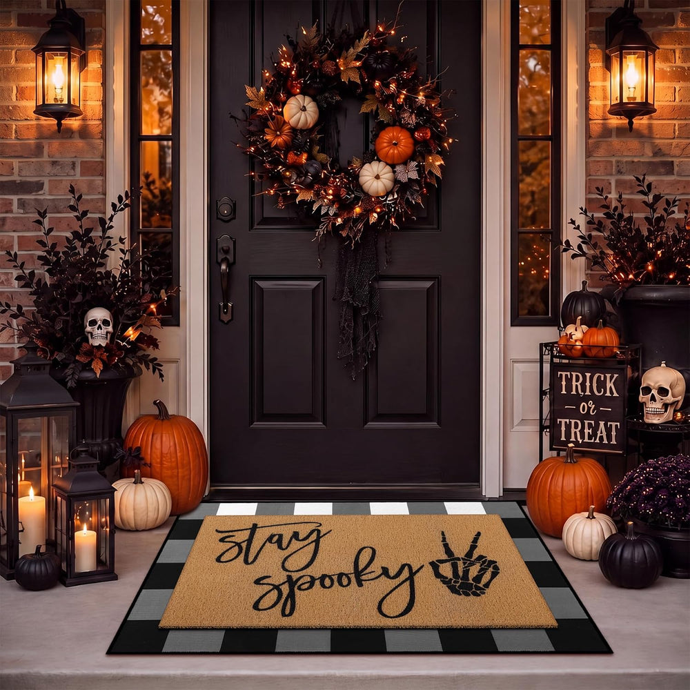 Drydiet Halloween Door Mat, Layered Buffalo Plaid Non Slip Doormat Porch