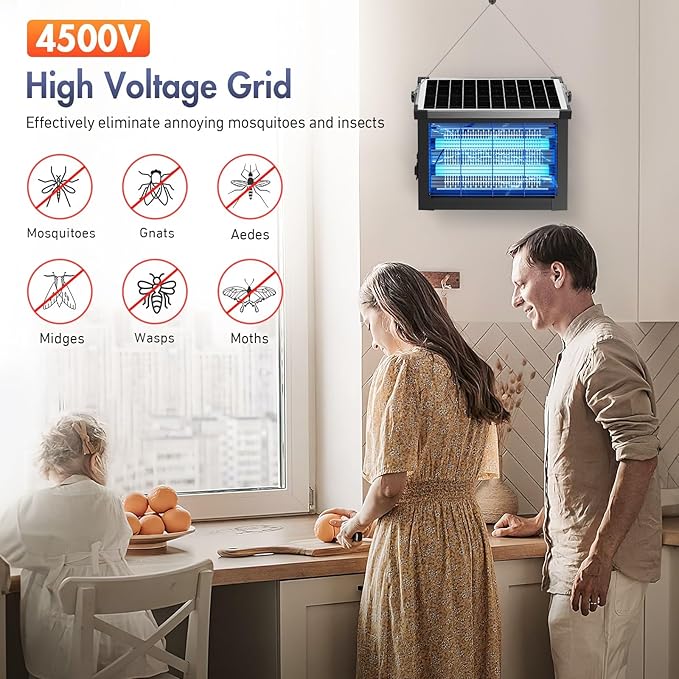 Solar Bug Zapper Outdoor, Jinyeda 4500V Rechargeable Mosquito Zapper 4000mAh