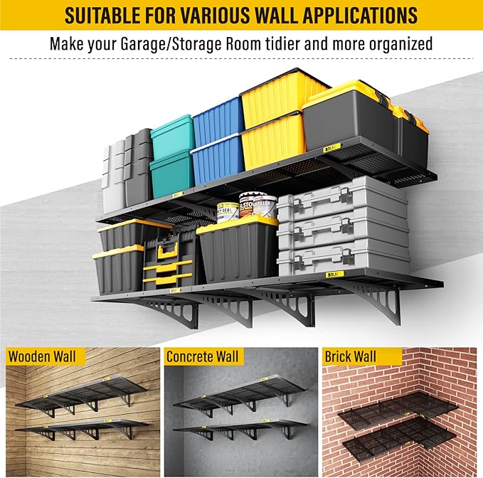 4Pack 2x3ft Adjustable Metal Garage Wall Shelving Heavy Duty Garage Storage