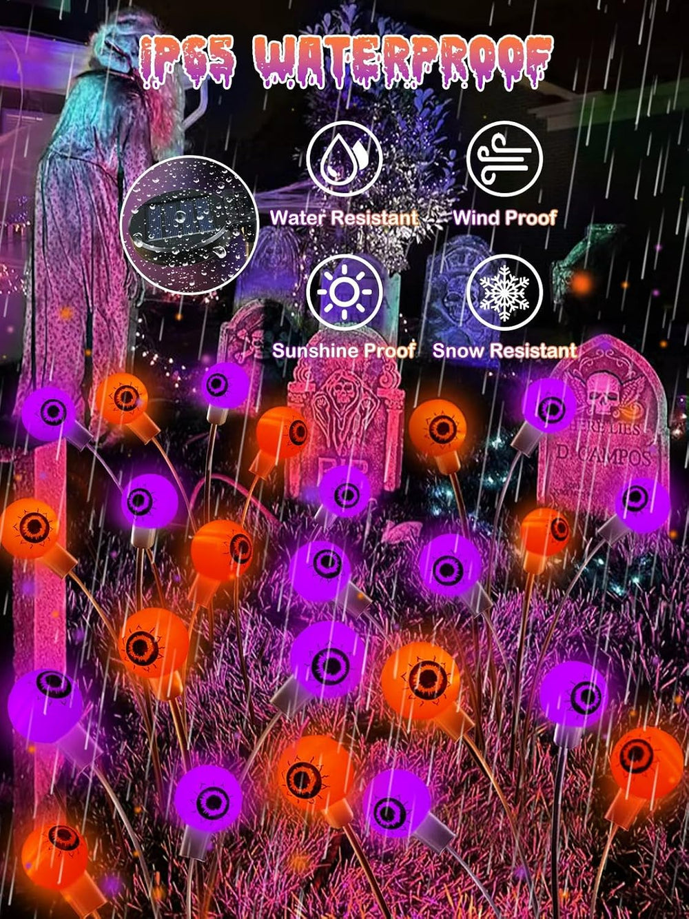6 Pack Solar Halloween Decorations Outdoor 36 LED Solar Eyeball Lights