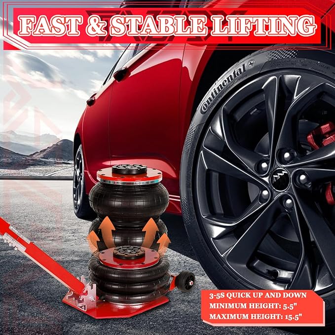 5T Triple Bag Air Jack 11000lbs Pneumatic Jack 3s Fast Lift Up 16in Airbag Jack