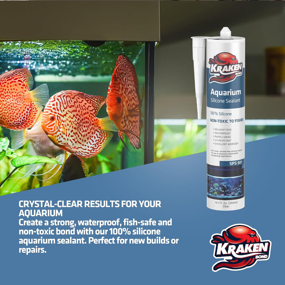 Kraken Bond Aquarium Silicone Sealant Clear - (12x10.1 fl. oz.) 100% Waterpro...