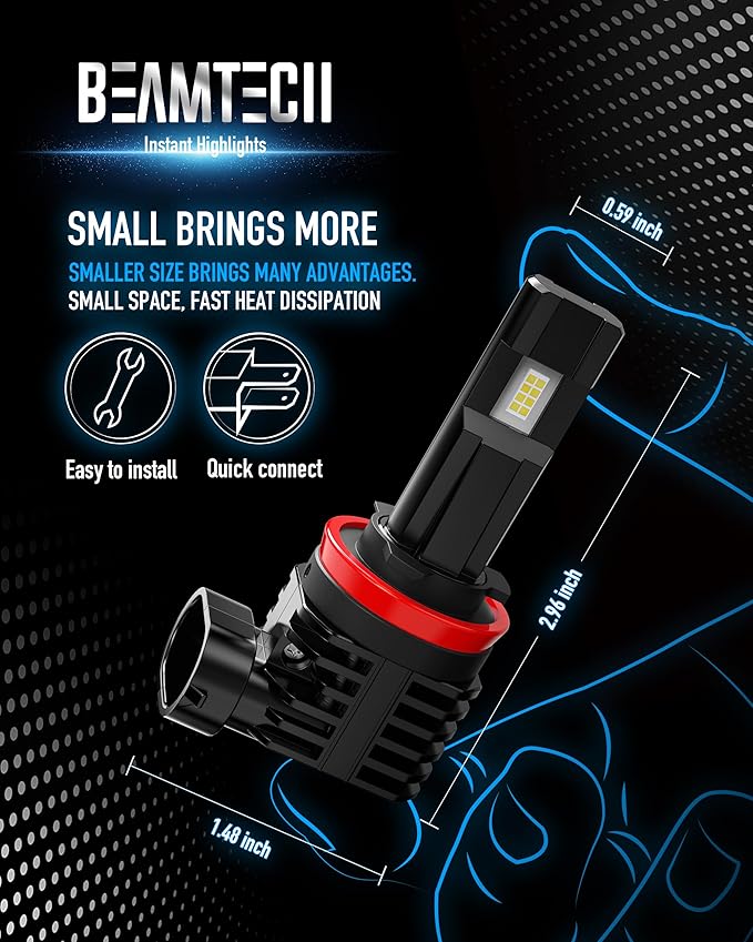 BEAMTECH H11 Bulb, H8 H9 Fog Light Bulb Fanless in Line 6500K Light Bulb Pack...