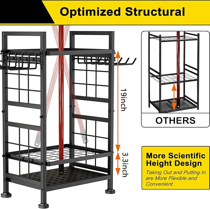 3 Tier Garden Tool Organizer, Garage Storage and Organization, Metal Yard Tools