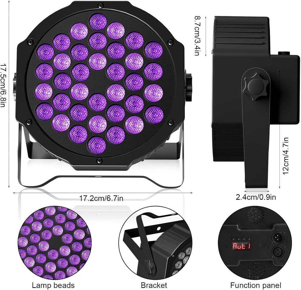 36LED Black Lights, U`King 72W UV Stage Lights Blacklight with Glow in The Da...