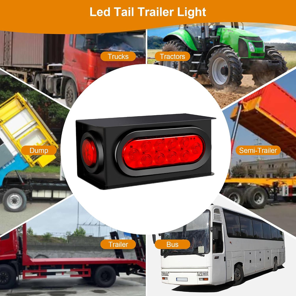 2PCS Steel Trailer Light Box Kit with 6" Oval Red 10-LED Tail Lights, Re...