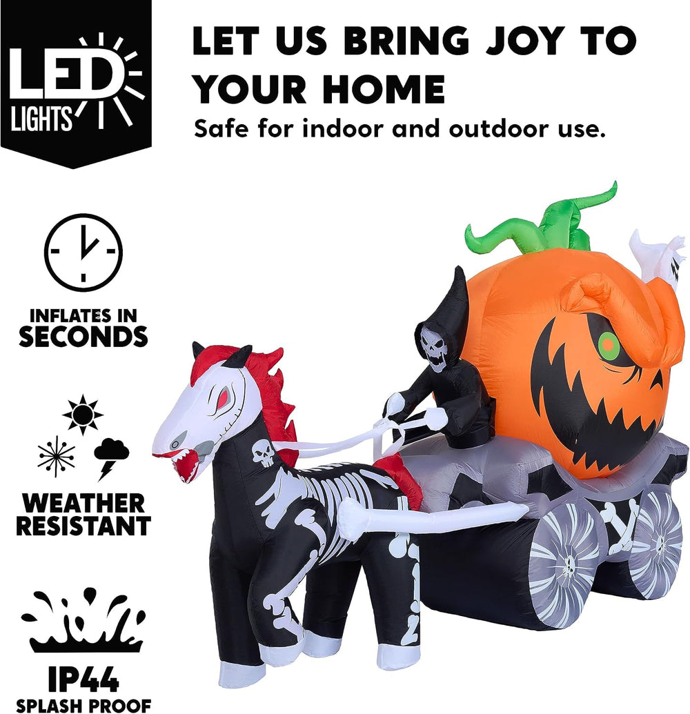 Joiedomi 8 Ft Long Halloween Inflatables Pumpkin Carriage Outdoor Decorations...