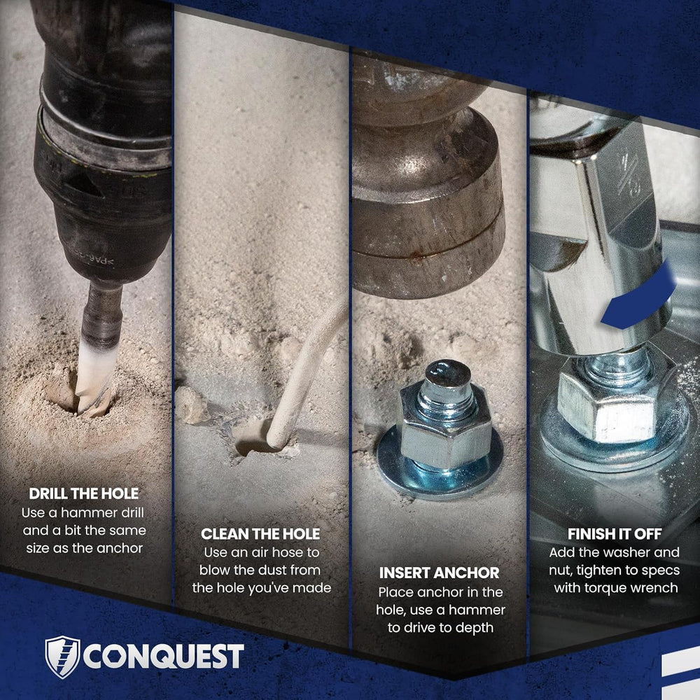 Conquest Zinc Plated Wedge Anchors for Concrete 1/2” x 4-1/2”
