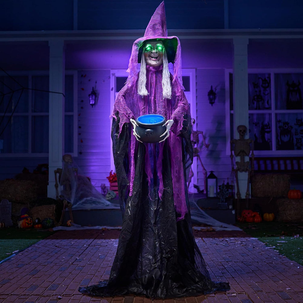 JOYIN Halloween Decorations Standing Witch with Cauldron, Scary Ghost Decor w...