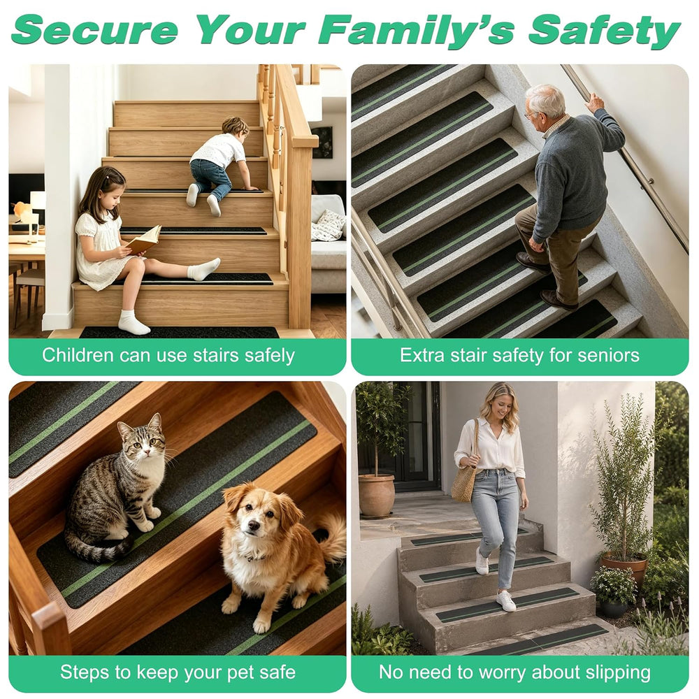 10pcs 8" x 32" Anti Slip Stair Treads with Glow in The Dark Strips,...