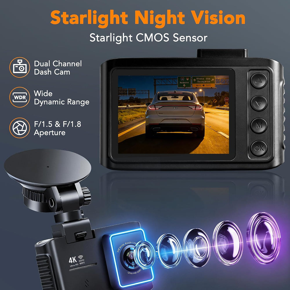 4K Dash Cam Front and Rear, STARVIS 2 Night Vision, Free 64GB Card, 5GHz WiFi...