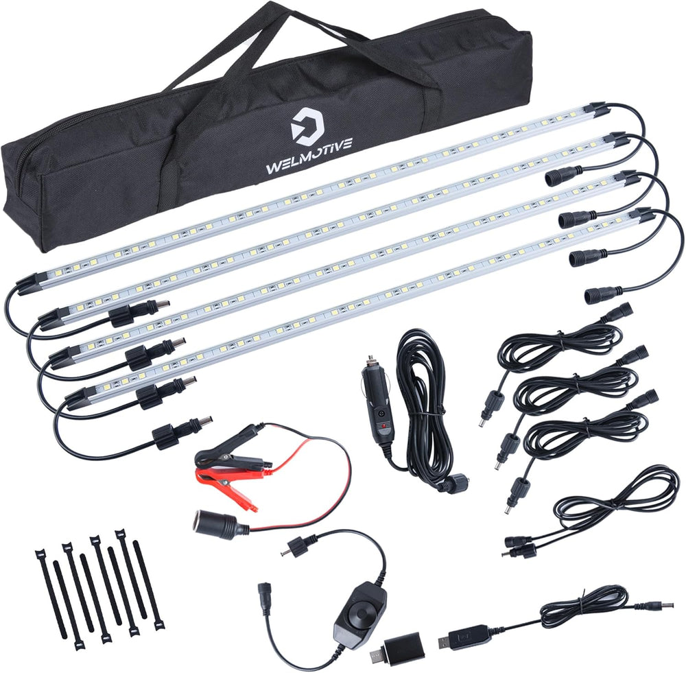 12V LED Interior Light Bar Kit, 4 Bars White Adjustable Brightness RV Camping...