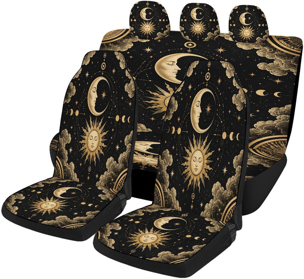 Boho Sun Moon Car Seat Covers Full Set, Universal Auto Seat Protector