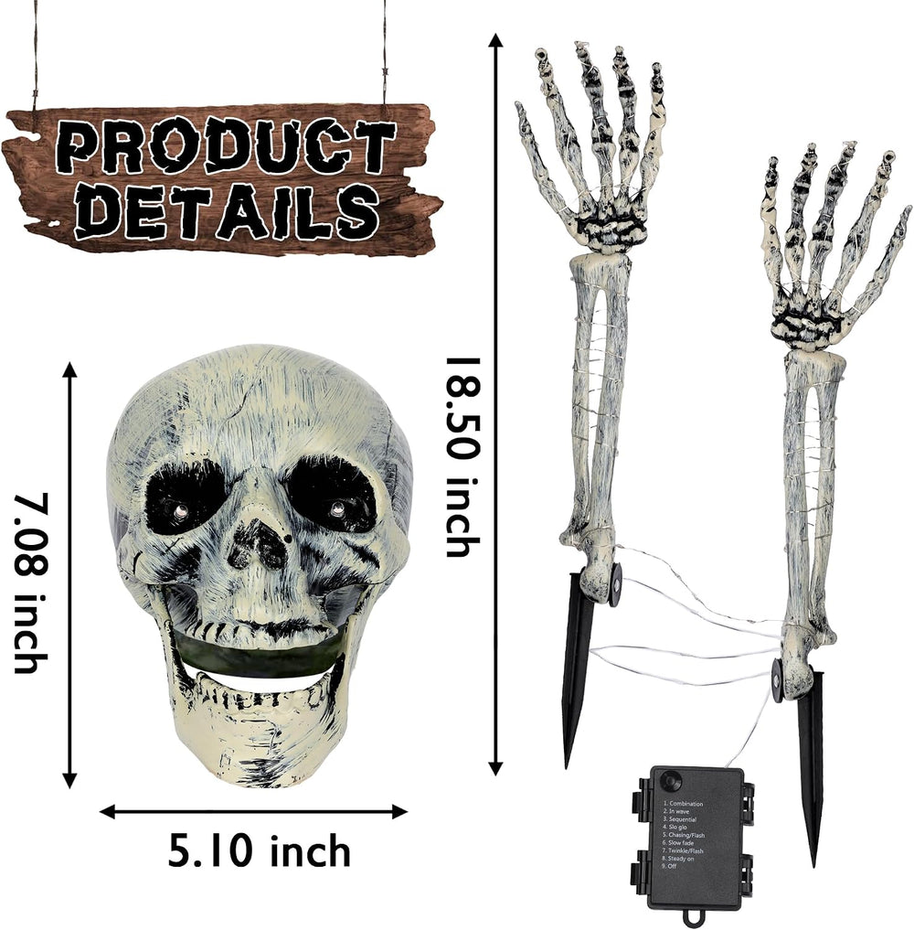 Halloween Skeleton Decorations Outdoor, Light Up Skull Head & Skeleton Ha...